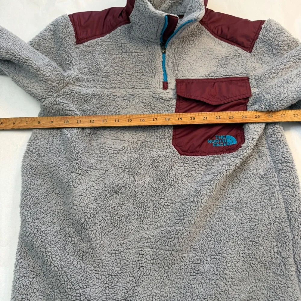 North Face Mens‎ Fleece Pullover Jacket Burgundy Gray Sherpa Pile Outdoor S
